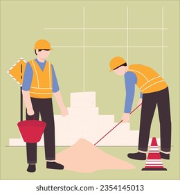 Constriction Worker and equipments Pro vector Illustration Cartoon Character EPS 