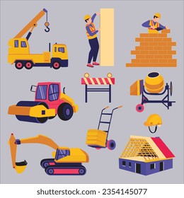 Constriction Worker and equipments Pro vector Illustration Cartoon Character EPS 