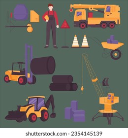 Constriction Worker and equipments Pro vector Illustration Cartoon Character EPS 