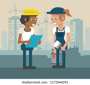 Construcion workers geometric cartoons