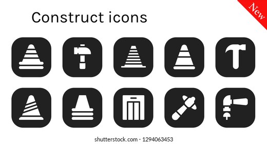  construct icon set. 10 filled construct icons. Simple modern icons about  - Cone, Hammer, Lift