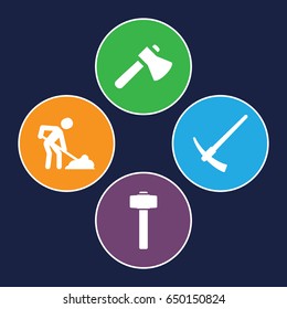 Construct icons set. set of 4 construct filled icons such as axe, digging man, garden hammer