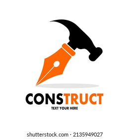 Construct vector logo template. This design use pencil and hammer symbol. Suitable for education
