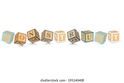 CONSTRUCT written with alphabet blocks - vector illustration