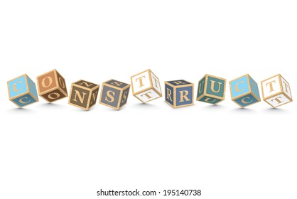 CONSTRUCT written with alphabet blocks - vector illustration