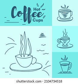 Constructed coffee hot drinks vector handdrawn design elements. Random freehand cup illustration set