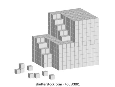 Constructed ladder of abstract cubes on white background
