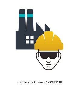 constructer with helmet glasses and plant icon. Construction repair factory and industry theme. Isolated design. Vector illustration