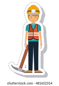constructer man and cartoon with helmet icon. profession worker and occupation theme. Isolated design. Vector illustration