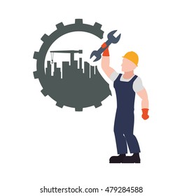 constructer man gear and plant icon. Construction repair factory and industry theme. Isolated design. Vector illustration