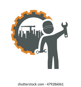 constructer pictogram gear and plant icon. Construction repair factory and industry theme. Isolated design. Vector illustration