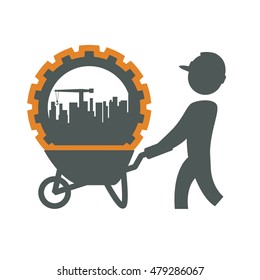 constructer pictogram gear and plant icon. Construction repair factory and industry theme. Isolated design. Vector illustration