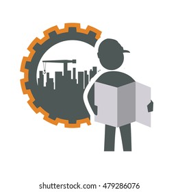 constructer pictogram gear and plant icon. Construction repair factory and industry theme. Isolated design. Vector illustration