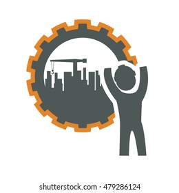 constructer pictogram gear and plant icon. Construction repair factory and industry theme. Isolated design. Vector illustration