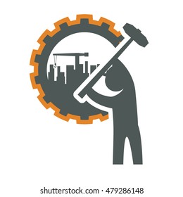 constructer pictogram gear and plant icon. Construction repair factory and industry theme. Isolated design. Vector illustration