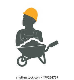 constructer and wheelbarrow icon. Construction repair and industry theme. Isolated design. Vector illustration