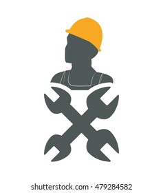 constructer and wrench icon. Construction repair and industry theme. Isolated design. Vector illustration