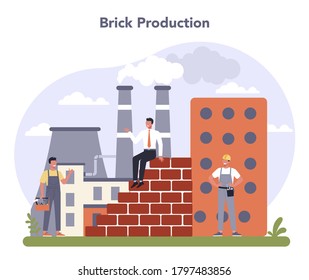 Constructin material production industry. Brick production. Building commodity. Global industry classification standard. Isolated flat vector illustration