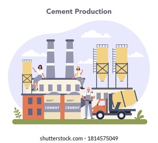 Construire une industrie de production de matériaux. Production de ciment. Construire un produit. Norme de classification mondiale de l'industrie. Illustration vectorielle isolée à plat