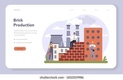 Constructin material production industry web banner or landing page. Brick production. Building commodity. Global industry classification standard. Isolated flat vector illustration