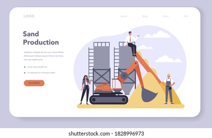 Constructin material production industry web banner or landing page. Sand production. Building commodity. Global industry classification standard. Isolated flat vector illustration