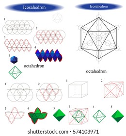 Constructing an icosahedron and octahedron using Compass and Straightedge. Schematic drawing of the icosahedron and Octahedron.
