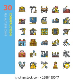 Construction 30 Fill Outline icons set.Icon design for web design,mobile application,website and graphic design. 