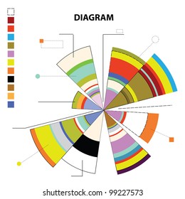 Construction of abstract color pie chart consisting of segments. Vector illustration.