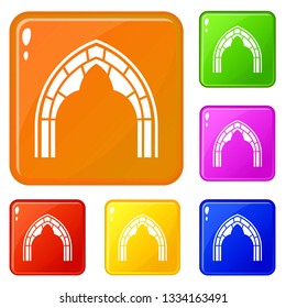 Construction arch icons set collection vector 6 color isolated on white background