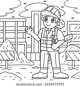 Construction Architect with Blueprints Coloring 