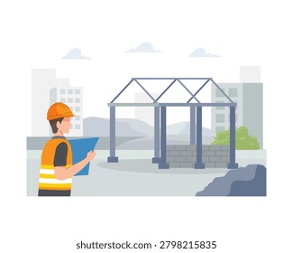 construction, architect, framework, building, blueprint, site, structure, steel, worker, industry, project, architecture, development, flat, illustration