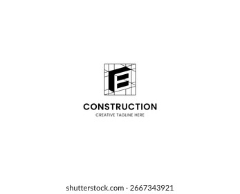 Logotipo de construcción o arquitecto con letra B y boceto de línea