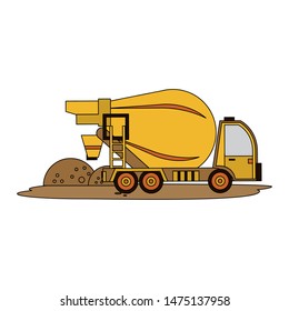 construction architectural engineering work, heavy concrete mixer truck cartoon vector illustration graphic design