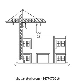 construction architectural engineering work, heavy crane with house under construction cartoon vector illustration graphic design