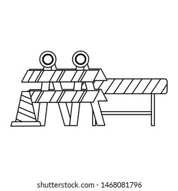 construction architectural engineering work, under sonstruction signs with barricade cartoon vector illustration graphic design