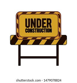 construction architectural engineering work, under sonstruction sign barricade cartoon vector illustration graphic design