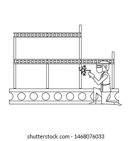 construction architectural engineering, worker making heavy welding work with protection safety equipment in under construction site cartoon vector illustration graphic design