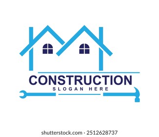 Diseño de icono de logotipo de edificio de arquitectura de construcción, renovación y reparación del hogar logotipo, handyman, remodelación de la casa, logotipo de bienes raíces, propiedad, techos, pintura, diseño de logotipo de decoración del hogar