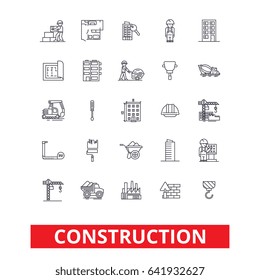 Construction, Architecture, Buildings, Real Estate, Home Repair, House, Hvac Line Icons. Editable Strokes. Flat Design Vector Illustration Symbol Concept. Linear Signs Isolated On White Background