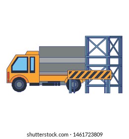 construction architecture engineering truck in contruction zone cartoon vector illustration graphic design