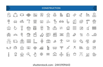Construction and architecturethin line icon set. Outline symbol collection. Set of line icons related to labor, construction, labour day, renovation.