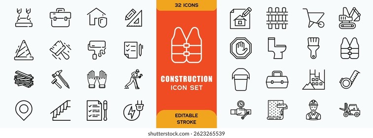 Construction and architecturethin line icon set. Outline symbol collection