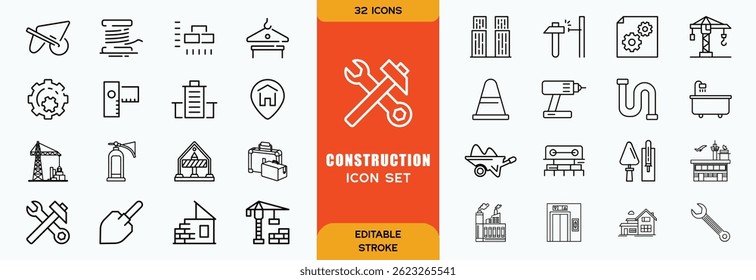 Construction and architecturethin line icon set. Outline symbol collection