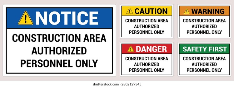 Construction Area Authorized Personnel Only Caution Sign Label Sticker Badge Vector Illustration