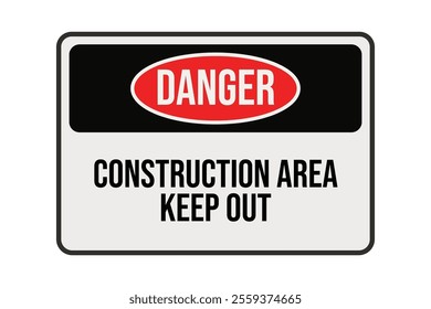 Construction area caution road sign isolated on a white background. Under construction area, keep out, and danger traffic sign. Caution and warning billboard design. Poster and sticker size road sign.