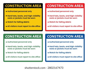 Construction Area Rules Signage Label Sticker Badge Vector Illustration