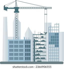 Construction area with a tower crane and buildings, silhouette construction ang heavy industry, banner and web design
