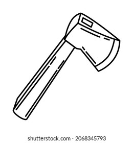 Construction Axe Part of Contractor Material and Equipment Device Hand Drawn Icon Set Vector.