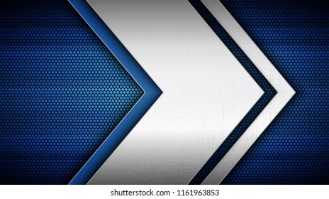 Construction background. Vector illustration of abstract stainless steel metal panel with grunge overlay metallic texture and hexagonal grid pattern over blue light background for your design