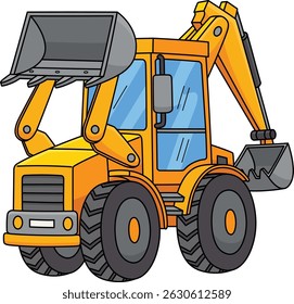 Clipart de color de dibujos animados de retroexcavadora de construcción 